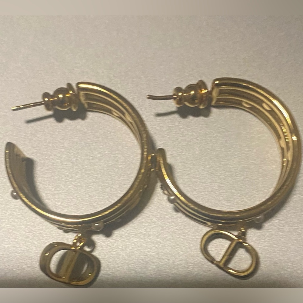 Gold Hoop Earrings with Charm